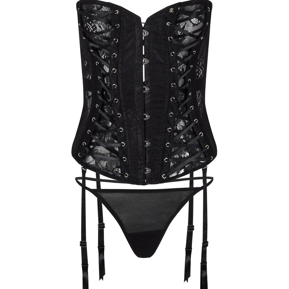 Adore Me Black Lace-Up Corset Set